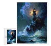 Rompecabezas 500 PCS para Adolescentes A Lighthouse in A Storm V3 Rompecabezas para Adultos Juego Práctico Arte De Pared Desafiante De Completar 500 PCS