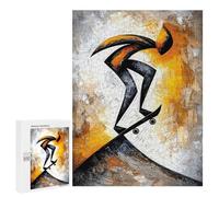 Rompecabezas 500 PCS para Adolescentes Abstract Cubist Skateboarder in Action on The Ramp Art Rompecabezas para Adultos Juego Práctico Arte De Pared Desafiante De Completar 500 PCS