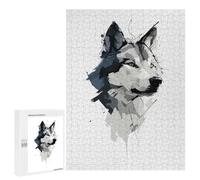 Rompecabezas 500 PCS para Adolescentes Abstract Wolf Vector Portrait in Watercolor Style Rompecabezas para Adultos Juguetes DIY para La Diversión Familiar Ayuda A Ejercitar El Cerebro 500 PCS