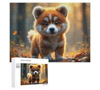Rompecabezas 500 PCS para Adolescentes Adorable Red Panda Puppy in Autumn Forest Rompecabezas para Adultos Juguete Decoración De Pared Mejora La Memoria Ayuda A Ejercitar El Cerebro 500 PCS