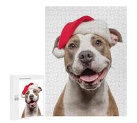 Rompecabezas 500 PCS para Adolescentes American Staffordshire Terrier Dog with Santa Hat Portrait Rompecabezas para Adultos Juguete Decoración De Pared Difícil Difícil Desafiante De Completar 500 PCS