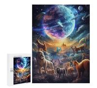 Rompecabezas 500 PCS para Adolescentes Animals in Space A Cosmic Gathering Rompecabezas para Adultos Juego Familiar Carrera De Velocidad De Manos Regalos para Reducir El Estrés 500 PCS