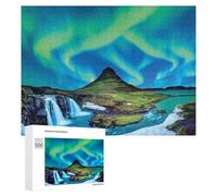 Rompecabezas 500 PCS para Adolescentes Aurora Borealis Over Waterfall Rompecabezas para Adultos Juegos Divertidos Una Obra De Arte Ayuda A Ejercitar El Cerebro 500 PCS