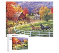 Rompecabezas 500 PCS para Adolescentes Autumn Farm Scene with Horses Rompecabezas para Adultos Juego De Ingenio Análisis Y Lógica 500 PCS