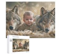 Rompecabezas 500 PCS para Adolescentes Baby with Wolves in Nature Rompecabezas Juegos Relajantes Mejora La Memoria Oferta como Regalos para Toda La Familia 500 PCS