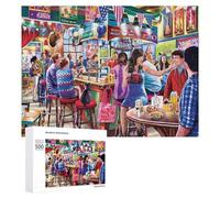 Rompecabezas 500 PCS para Adolescentes Bar Scene with People Enjoying Drinks and Food Rompecabezas para Adultos Juegos Relajantes Difícil Difícil Desafío Educativo 500 PCS