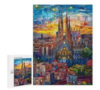 Rompecabezas 500 PCS para Adolescentes Barcelona Sunset Mosaic Rompecabezas para Adultos Juego Práctico Pero Divertido Y Humorístico Regalo De Cumpleaños, Regalos, 500 PCS