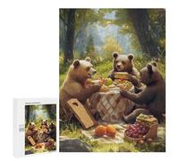 Rompecabezas 500 PCS para Adolescentes Bears Picnic in The Woods Rompecabezas Juego De Ingenio Aliviador De Estrés Desafiante para Completar 500 PCS