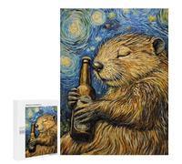 Rompecabezas 500 PCS para Adolescentes Beaver Beer in Starry Night Rompecabezas Juego De Ingenio Aliviador De Estrés Desafiante para Completar 500 PCS
