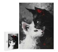 Rompecabezas 500 PCS para Adolescentes Black and White Cats Rompecabezas para Adultos Juego Familiar Una Obra De Arte como Regalo para Toda La Familia 500 PCS