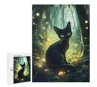 Rompecabezas 500 PCS para Adolescentes Black Cat in Enchanted Forest Rompecabezas para Adultos Juguete Decoración De Pared Difícil Difícil Desafiante De Completar 500 PCS