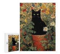 Rompecabezas 500 PCS para Adolescentes Black Cat in Flower Pot Painting Rompecabezas DIY Juguetes Una Obra De Arte como Regalo para Toda La Familia 500 PCS
