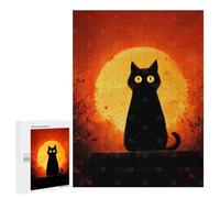 Rompecabezas 500 PCS para Adolescentes Black Cat Silhouette with Orange Moon Rompecabezas para Adultos Juego Práctico Pero Divertido Y Humorístico para Cumpleaños, Navidad 500 PCS