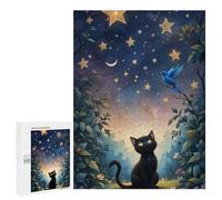 Rompecabezas 500 PCS para Adolescentes Black Cat Stargazing with Bluebird Rompecabezas DIY Juguetes Una Obra De Arte como Regalo para Toda La Familia 500 PCS