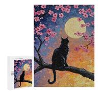 Rompecabezas 500 PCS para Adolescentes Black Cat Under Full Moon Rompecabezas Juegos Familiares Ensamblaje De Patrones Cumpleaños Y Navidad 500 PCS