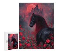Rompecabezas 500 PCS para Adolescentes Black Horse Red Roses Castle Rompecabezas para Adultos Rompecabezas Mejora La Memoria Desafío Educativo Reducción del Estrés Regalos 500 PCS