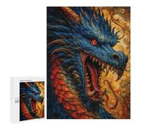 Rompecabezas 500 PCS para Adolescentes Blue and Red Dragon Head Rompecabezas Juego De Ingenio Aliviador De Estrés Desafiante para Completar 500 PCS