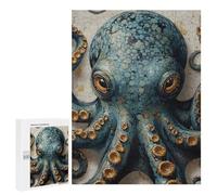 Rompecabezas 500 PCS para Adolescentes Blue Octopus with Gold Accents Rompecabezas para Adultos Juego Práctico Arte De Pared Desafiante De Completar 500 PCS
