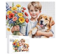 Rompecabezas 500 PCS para Adolescentes Boy with Flowers and Dog Rompecabezas para Adultos Juegos Relajantes Decoración Interacción Entre Padres E Hijos 500 PCS