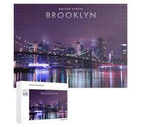 Rompecabezas 500 PCS para Adolescentes Brooklyn Nights City Lights Reflecting on Water Rompecabezas para Adolescentes Juegos Divertidos Ensamblaje De Patrones Ayuda Al Cerebro A Ejercitarse 500 PCS