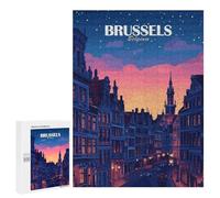 Rompecabezas 500 PCS para Adolescentes Brussels Belgium Cityscape at Dusk Rompecabezas para Adultos Juego Práctico Arte De Pared Desafiante De Completar 500 PCS