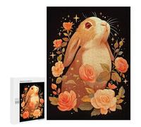 Rompecabezas 500 PCS para Adolescentes Bunny with Roses Rompecabezas para Adultos Juguetes DIY para La Diversión Familiar Ayuda A Ejercitar El Cerebro 500 PCS