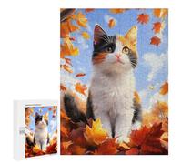 Rompecabezas 500 PCS para Adolescentes Calico Cat in Autumn Leaves Rompecabezas para Adultos Juegos Relajantes Arte De Pared Oferta como Regalos para Toda La Familia 500 PCS