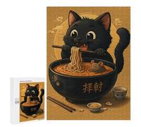 Rompecabezas 500 PCS para Adolescentes Cartoon Cat Eating Ramen with Mouse Rompecabezas para Adultos Juegos Divertidos Difíciles Desafiantes De Completar 500 PCS