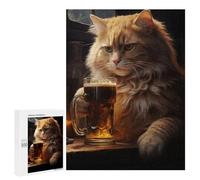 Rompecabezas 500 PCS para Adolescentes Cat Drinking Beer Rompecabezas para Adultos Juego Familiar Decoración del Hogar para Cumpleaños, Navidad 500 PCS