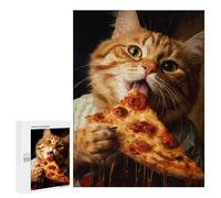 Rompecabezas 500 PCS para Adolescentes Cat Eating Pizza Rompecabezas para Adultos Juego Familiar Decoración del Hogar para Cumpleaños, Navidad 500 PCS