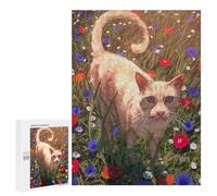 Rompecabezas 500 PCS para Adolescentes Cat in A Field of Flowers Rompecabezas para Adultos Juguetes DIY para La Diversión Familiar Ayuda A Ejercitar El Cerebro 500 PCS
