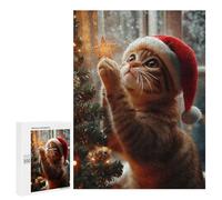 Rompecabezas 500 PCS para Adolescentes Cat in Santa Hat Rompecabezas para Adultos Juego Familiar Una Obra De Arte como Regalo para Toda La Familia 500 PCS