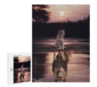 Rompecabezas 500 PCS para Adolescentes Cat Mirroring Lion's Majesty Rompecabezas para Adultos Juego Práctico Pero Divertido Y Humorístico Regalo De Cumpleaños, Regalos, 500 PCS