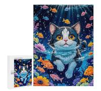 Rompecabezas 500 PCS para Adolescentes Cat Underwater with Fish Rompecabezas para Adultos Juego Práctico Arte De Pared Desafiante De Completar 500 PCS