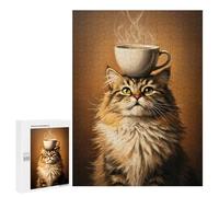 Rompecabezas 500 PCS para Adolescentes Cat with Coffee Cup Rompecabezas para Adultos Juguetes DIY para La Diversión Familiar Ayuda A Ejercitar El Cerebro 500 PCS