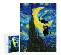 Rompecabezas 500 PCS para Adolescentes Cats on The Crescent Moon Rompecabezas para Adultos Juegos Familiares Carrera De Velocidad De Manos para Cumpleaños, Navidad 500 PCS