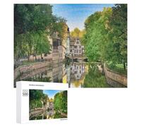 Rompecabezas 500 PCS para Adolescentes Charming Canal Scene with Half-Timbered Houses Rompecabezas para Adultos Juegos Relajantes Difícil Difícil Desafío Educativo 500 PCS