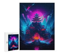 Rompecabezas 500 PCS para Adolescentes Cherry Blossom Japan Neon Rompecabezas para Adultos Juego Práctico Arte De Pared Desafiante De Completar 500 PCS