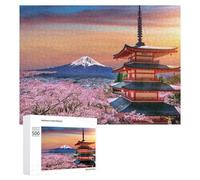 Rompecabezas 500 PCS para Adolescentes Cherry Blossoms, Pagoda, and Mount Fuji Sunset Rompecabezas para Adultos Juego De Ingenio Análisis Y Lógica 500 PCS