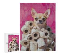 Rompecabezas 500 PCS para Adolescentes Chihuahua on Toilet Paper Mountain Painting Chihuahua Toilet Humor Rompecabezas para Adultos Juguete Decoración De Pared Difícil Difícil Desafiante De Completar