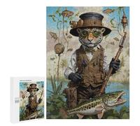 Rompecabezas 500 PCS para Adolescentes Chill Jaguar Gone Fishing Rompecabezas Juego De Ingenio Aliviador De Estrés Desafiante para Completar 500 PCS