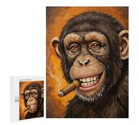 Rompecabezas 500 PCS para Adolescentes Chimpanzee Smoking Cigar Painting Rompecabezas para Adultos Juego Familiar Decoración del Hogar para Cumpleaños, Navidad 500 PCS