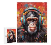 Rompecabezas 500 PCS para Adolescentes Chimpanzee with Headphones Rompecabezas Juego De Ingenio Aliviador De Estrés Desafiante para Completar 500 PCS