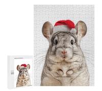 Rompecabezas 500 PCS para Adolescentes Chinchilla Wearing A Santa Hat Rompecabezas para Adultos Juegos De Relajación Vacaciones En Casa Matar El Tiempo 500 PCS
