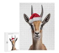 Rompecabezas 500 PCS para Adolescentes Christmas Gazelle with Santa Hat Rompecabezas para Adultos Juego Práctico Decoración del Hogar Cumpleaños Y Navidad 500 PCS