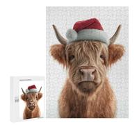 Rompecabezas 500 PCS para Adolescentes Christmas Highland Cow Portrait Rompecabezas para Adultos Juguete Decoración De Pared Difícil Difícil Desafiante De Completar 500 PCS