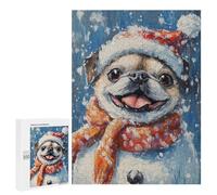 Rompecabezas 500 PCS para Adolescentes Christmas Pug Snowman Painting Rompecabezas para Adultos Que Mejoran La Memoria Difícil Y Desafiante Cumpleaños 500 PCS