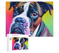Rompecabezas 500 PCS para Adolescentes Colorful Boxer Dog Portrait -2 Rompecabezas para Adultos Juegos Divertidos Una Obra De Arte Ayuda A Ejercitar El Cerebro 500 PCS