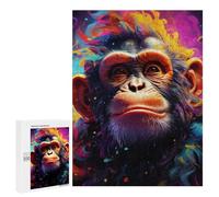 Rompecabezas 500 PCS para Adolescentes Colorful Chimpanzee Portrait -1 Rompecabezas para Adultos Juegos Divertidos Una Obra De Arte Ayuda A Ejercitar El Cerebro 500 PCS