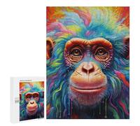 Rompecabezas 500 PCS para Adolescentes Colorful Chimpanzee Portrait -2 Rompecabezas para Adultos Juguete Decoración De Pared Mejora La Memoria Ayuda A Ejercitar El Cerebro 500 PCS